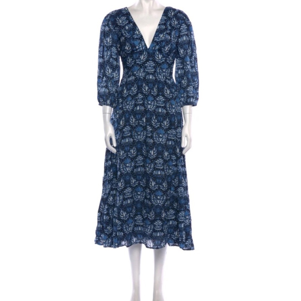Caroline Constas Blue Dahlia Navy Deep V Open Back Maxi Dress NWT